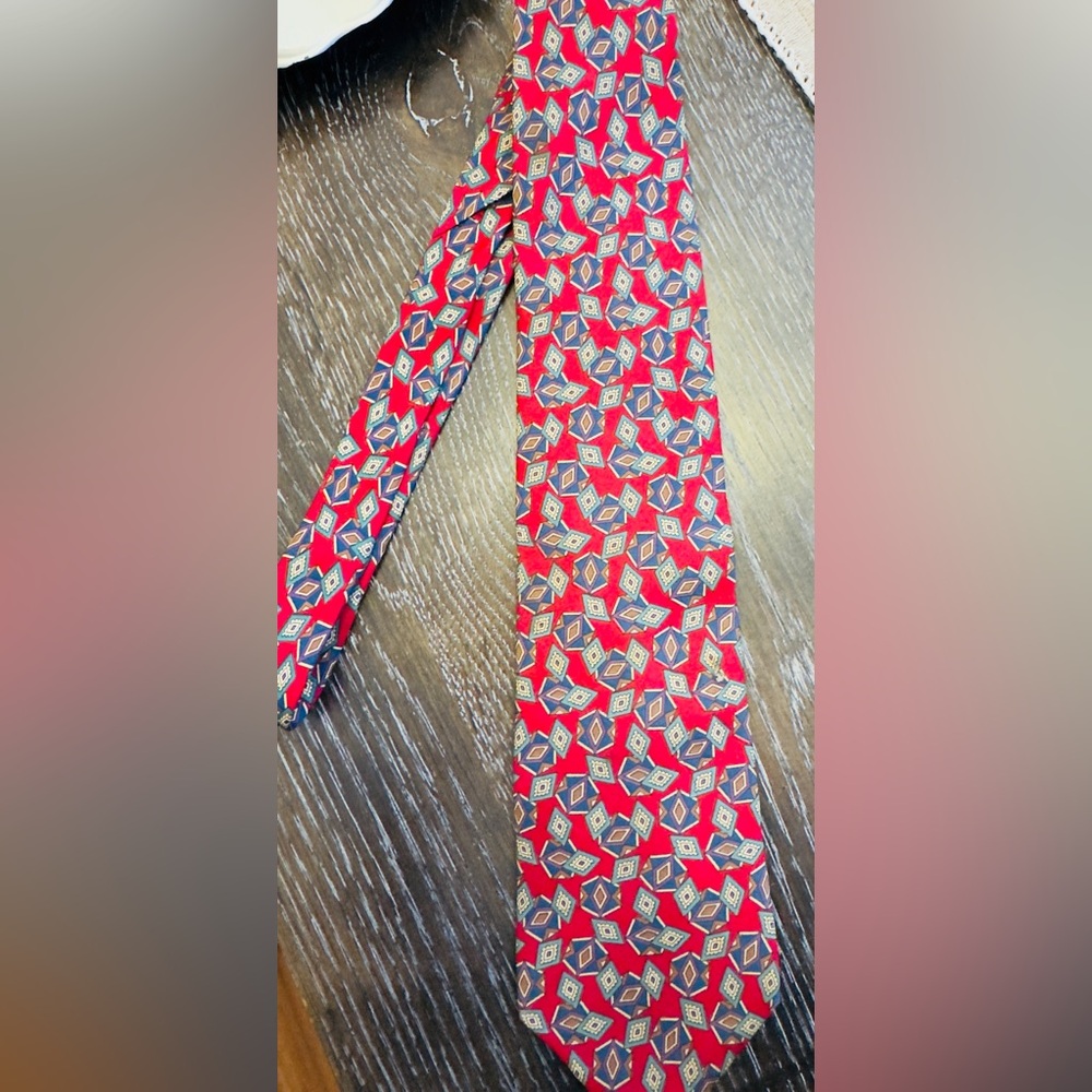 Christian Dior Monsieur Tie Mens Red Geometric Silk Made in USA Necktie Designer